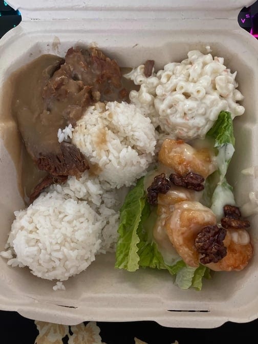Roast Pork/Honey Walnut Shrimp.