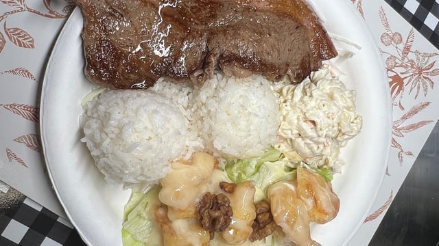 New York Steak/Honey Walnut Shrimp.