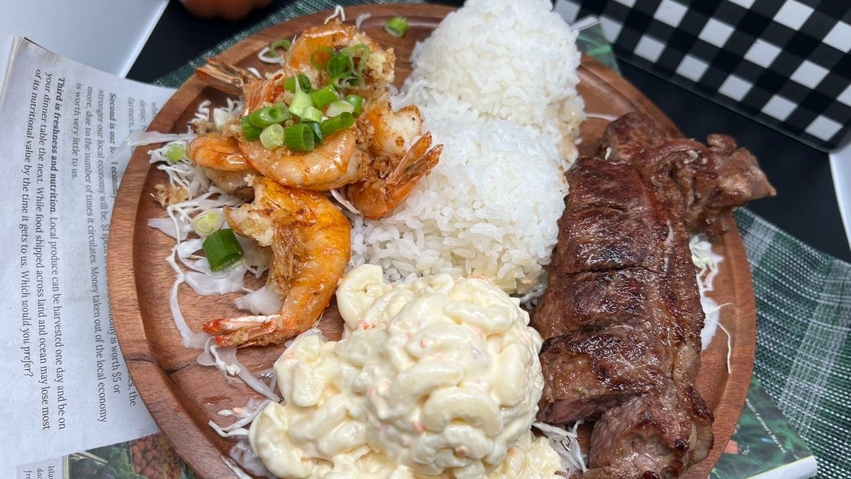 New York Steak with Garlic Shrimp.